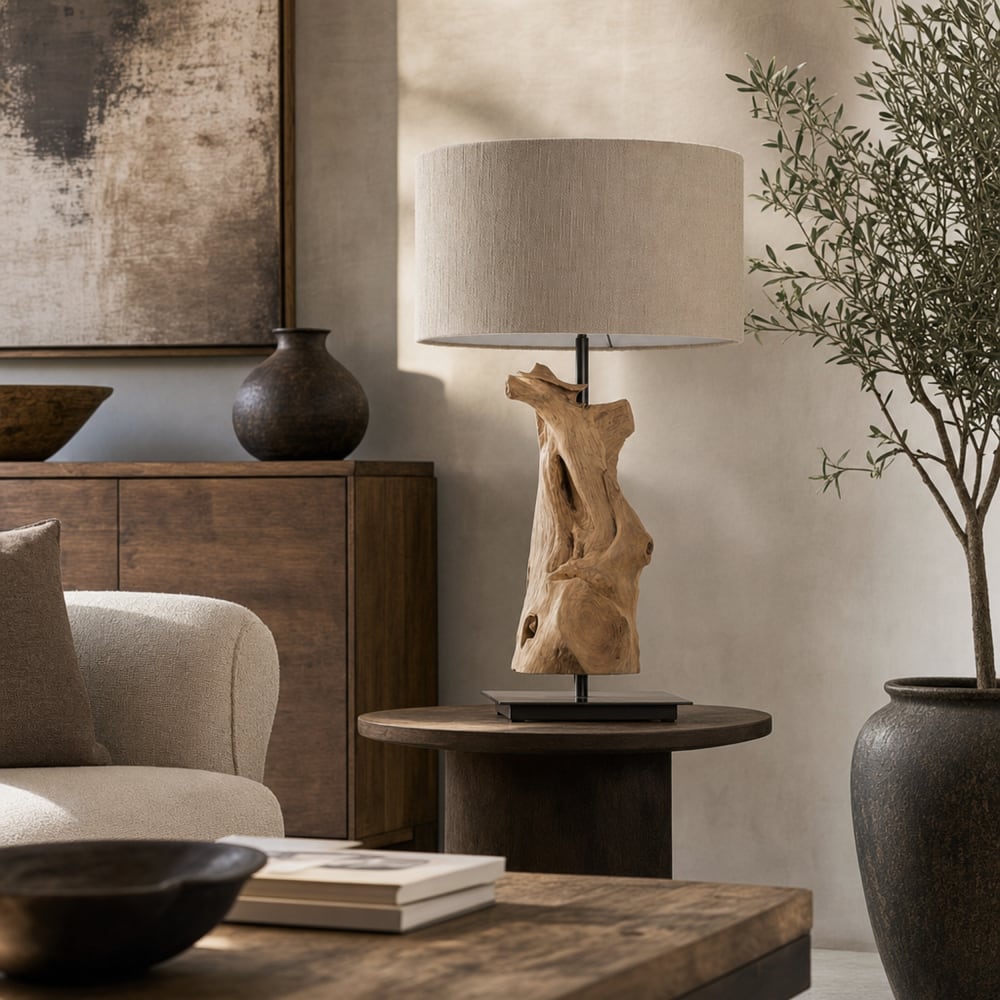 Lampe en teck et fer marron 45x45x72 cm