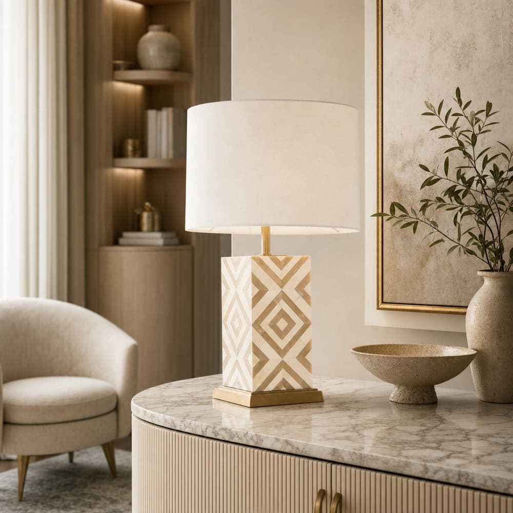Lampe en laiton et nacre doré 36x36x45 cm