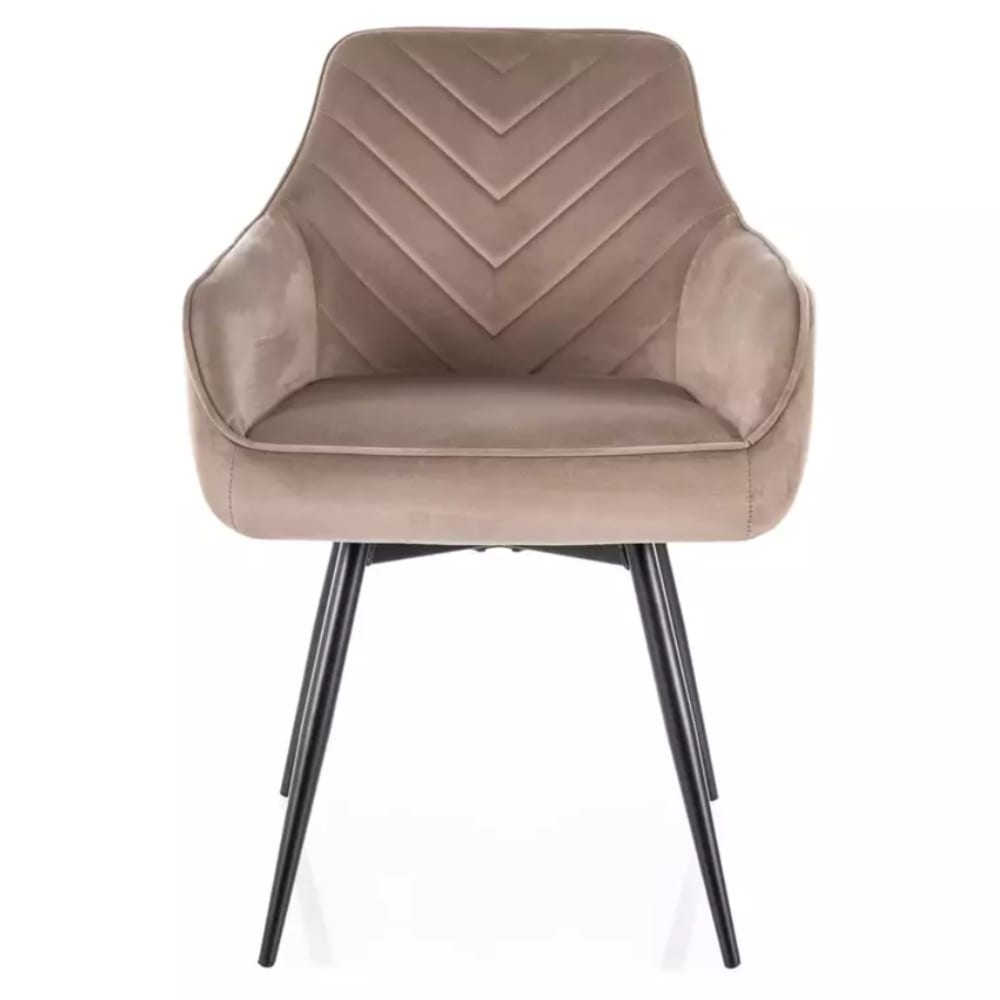 Beiger „Songy“-Stuhl aus gestepptem Polyester-Samt - Maisons Du