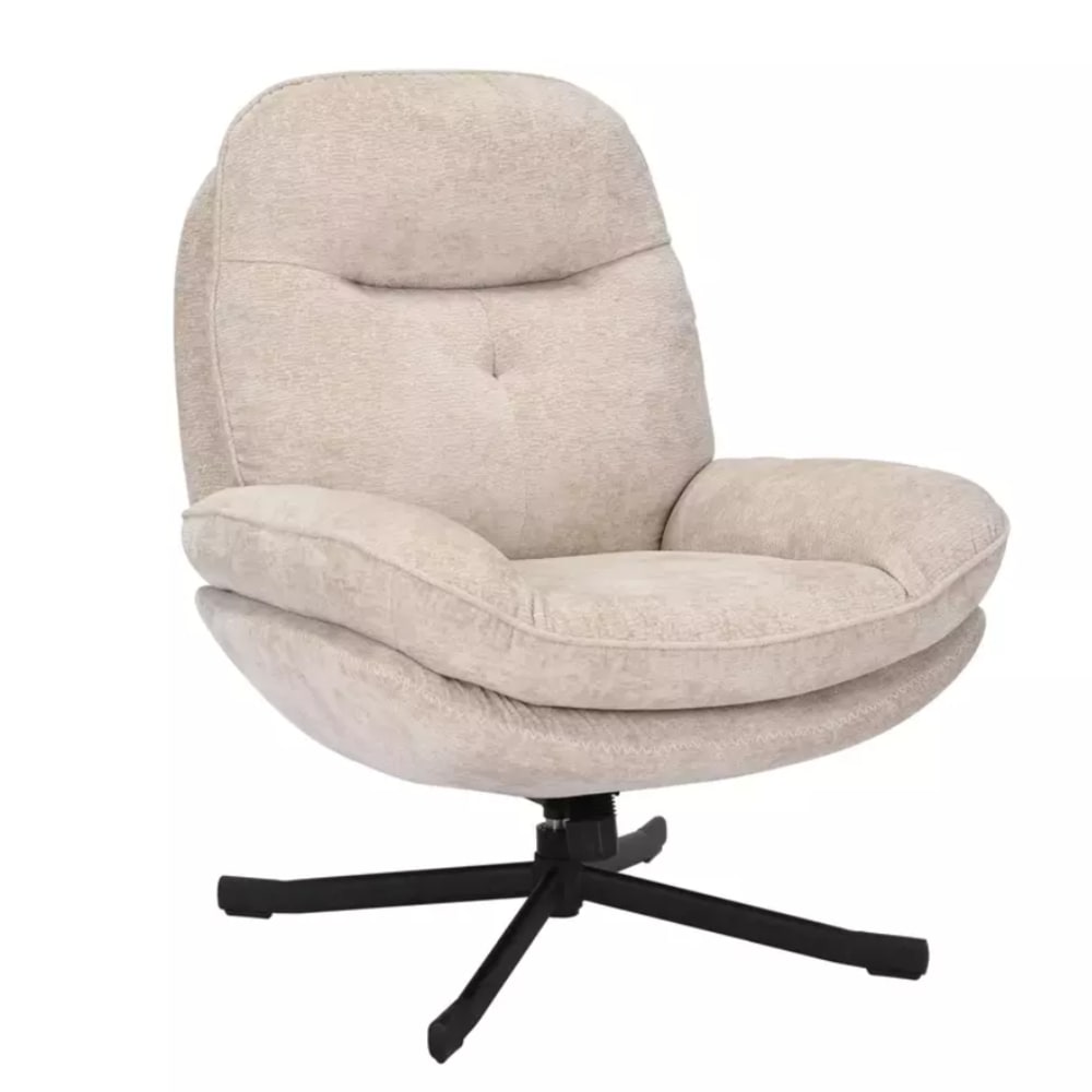 Fauteuil pivotant à 360° en tissu de polyester moelleux couleur beige Fauteuil pivotant à 360° en tissu de polyester moelleux couleur beige