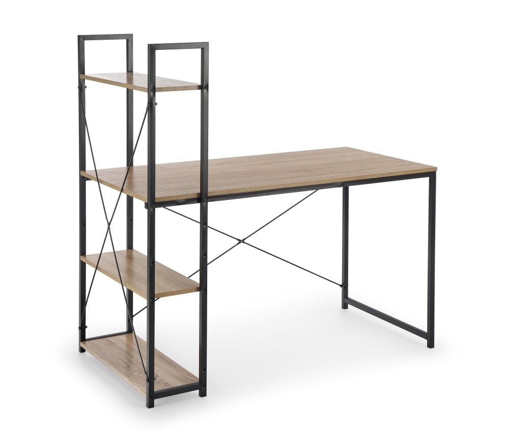 Bureau avec étagères chêne et acier noir 120x120cm Bureau avec étagères chêne et acier noir 120x120cm