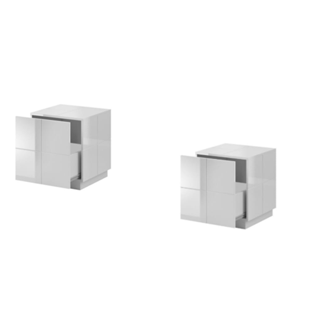 MSO Set mit 2 glänzend weißen Designer-Nachttischen LED optional style modern - Holz