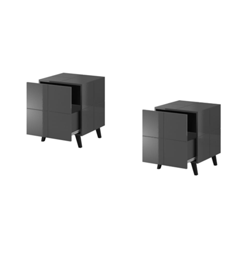 Ensemble de 2 tables de chevet design gris brillant led blanc Ensemble de 2 tables de chevet design gris brillant led blanc
