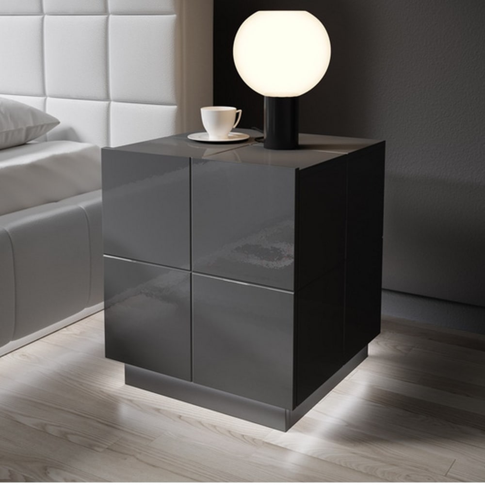 Ensemble de 2 tables de chevet design gris brillant led   blanc