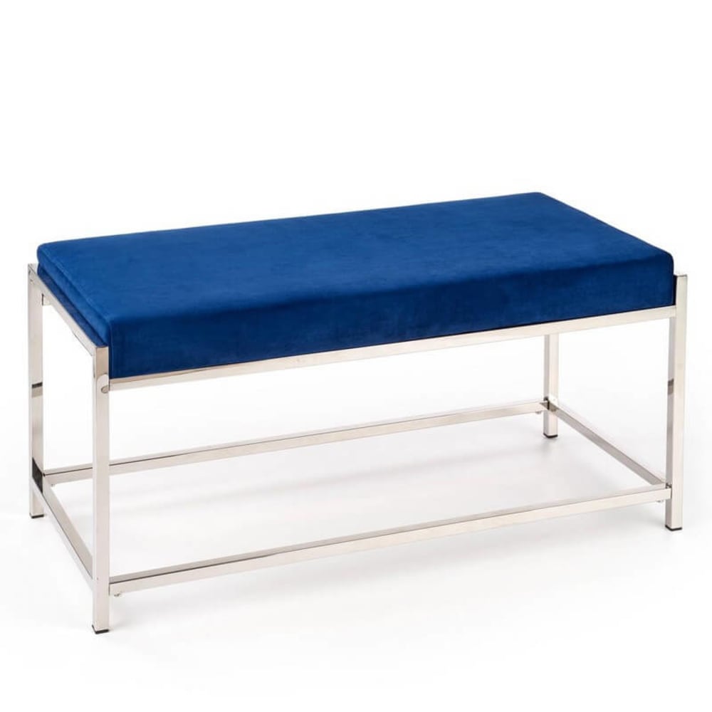 Banc d'intérieur en velours de polyester bleu avec structure en acier Banc d'intérieur en velours de polyester bleu avec structure en acier
