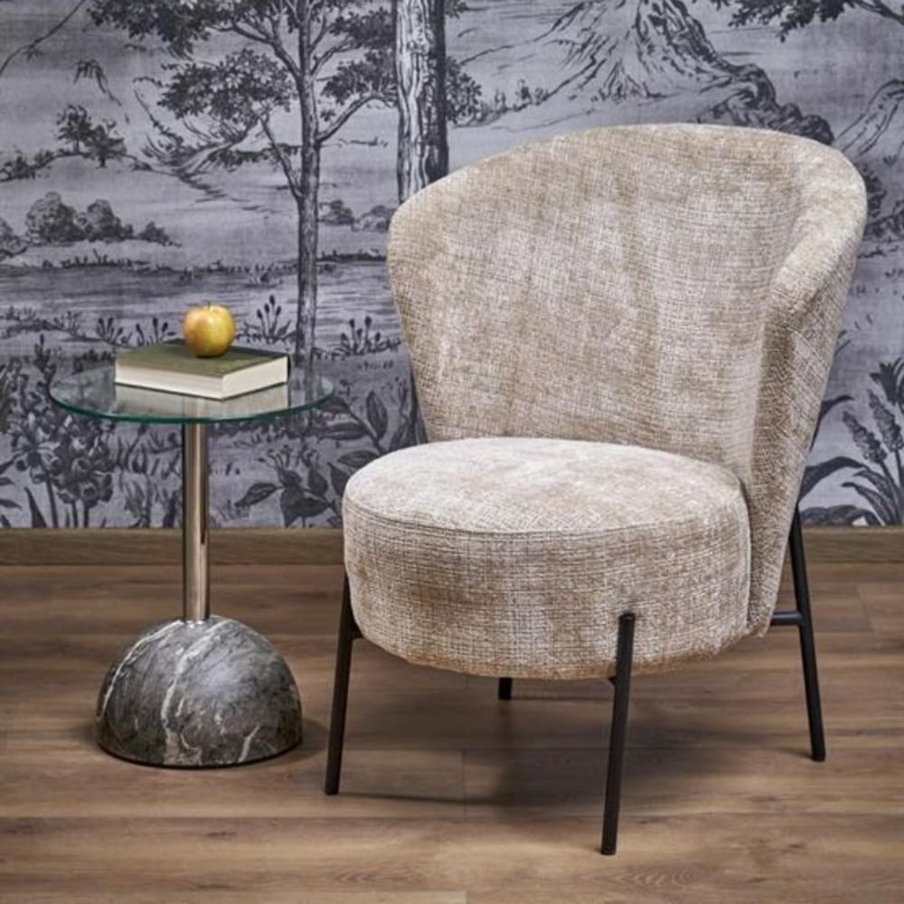 Fauteuil en tissu de polyester beige et pied en acier noir