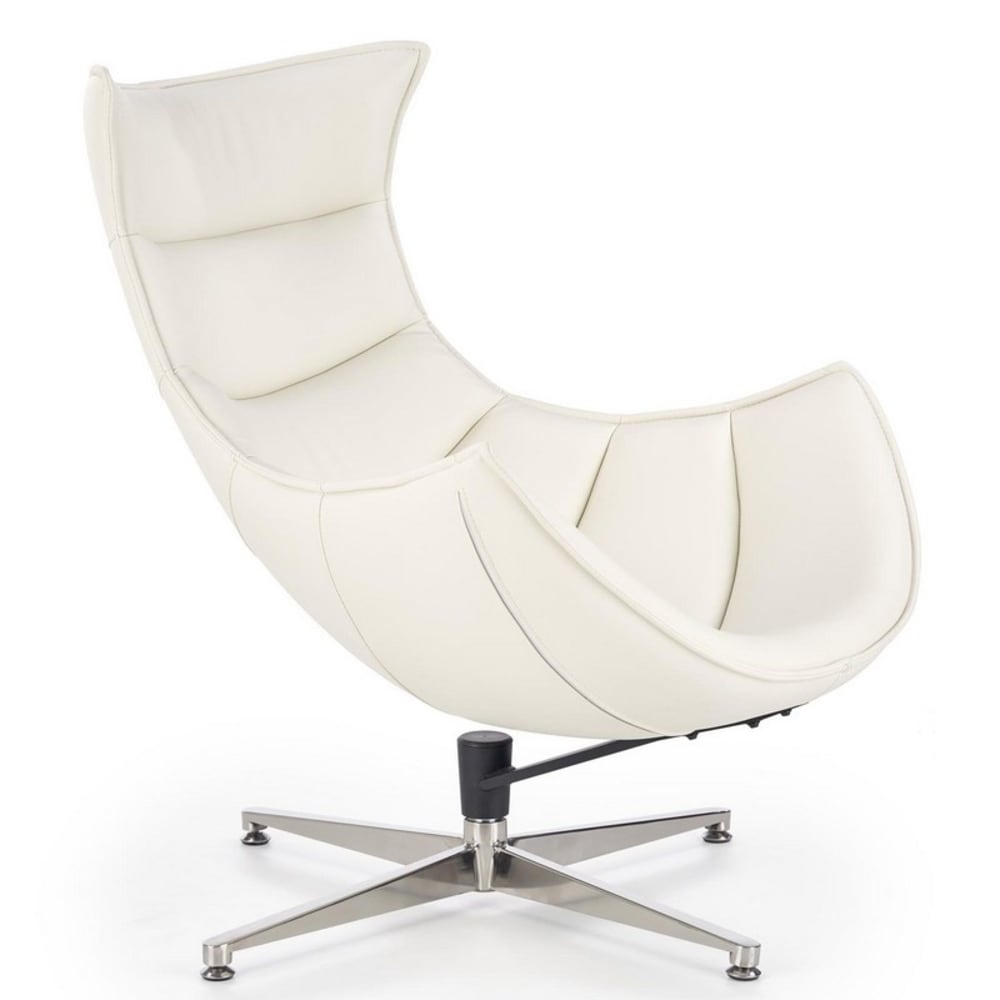 Fauteuil pivotant blanc en cuir et acier inoxydable Fauteuil pivotant blanc en cuir et acier inoxydable