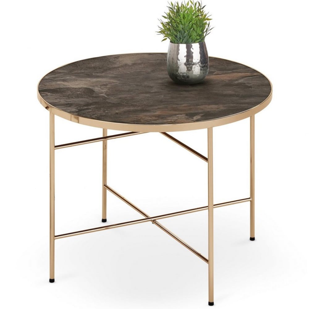 Table d'appoint avec plateau style marbre et pieds acier 60cm Table d'appoint avec plateau style marbre et pieds acier 60cm