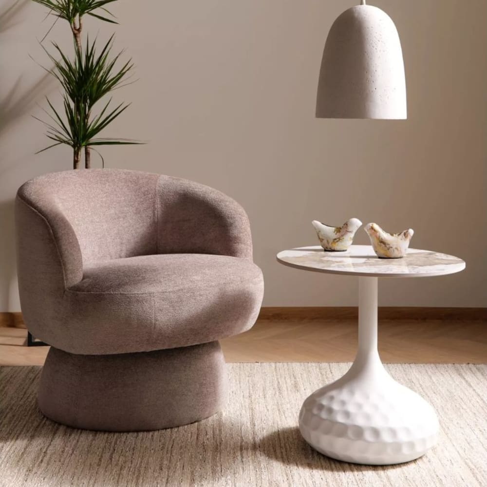 Fauteuil en tissu de polyester beige pivotant à 360°