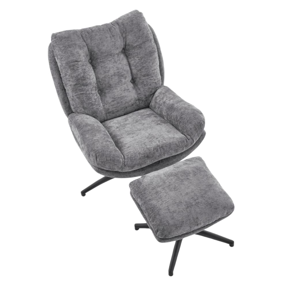 Fauteuil avec repose pieds en tissu de polyester gris avec bascule