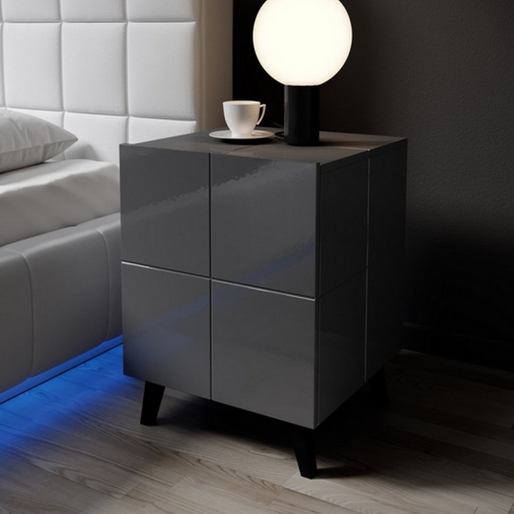 Ensemble de 2 tables de chevet design gris brillant led   sans led