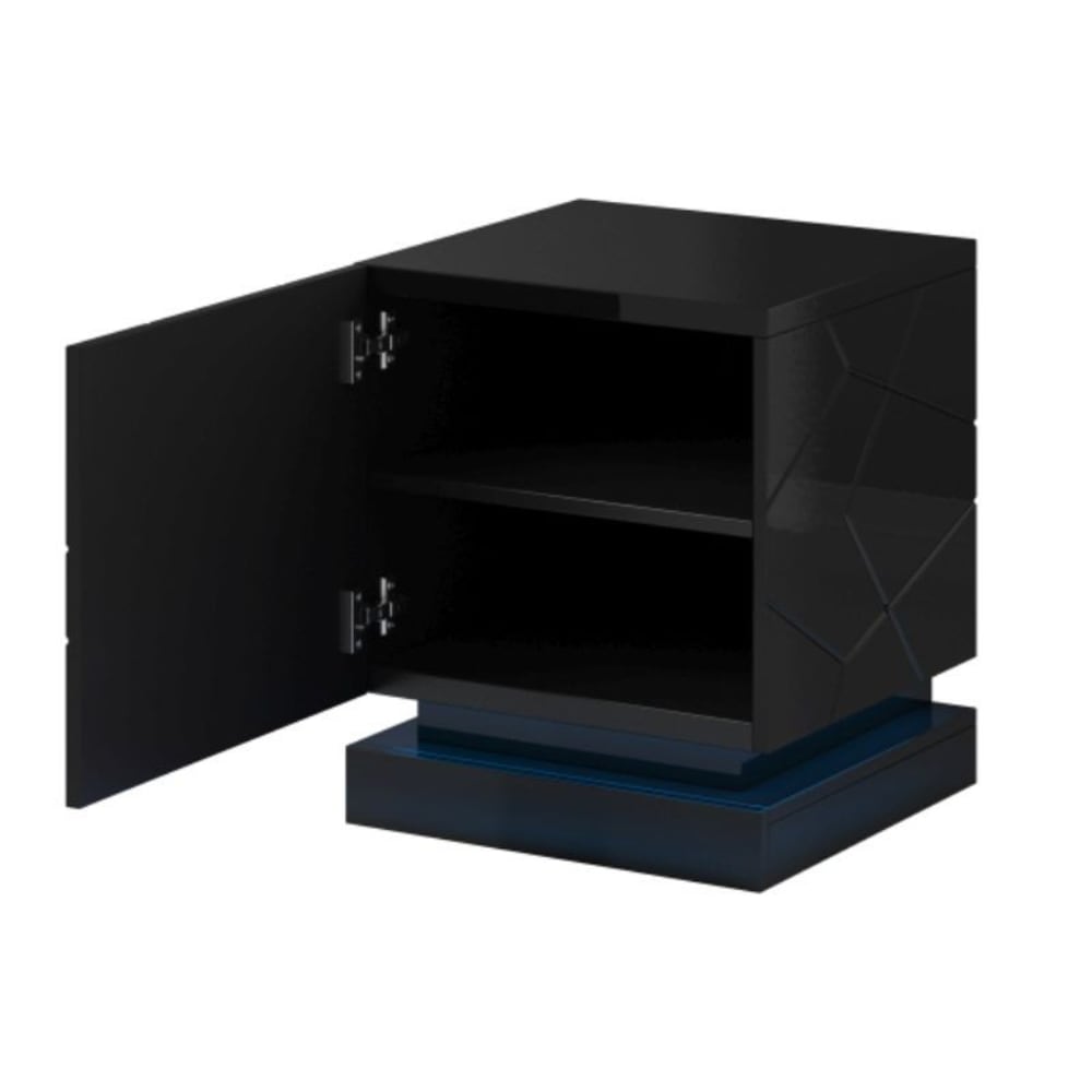 Lot de 2 tables de chevet design laqué noir a led   sans led