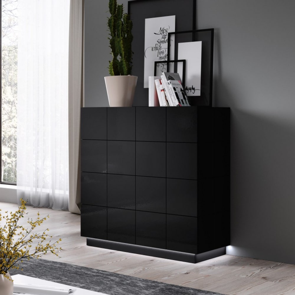 Commode design noir brillant  led   blanc