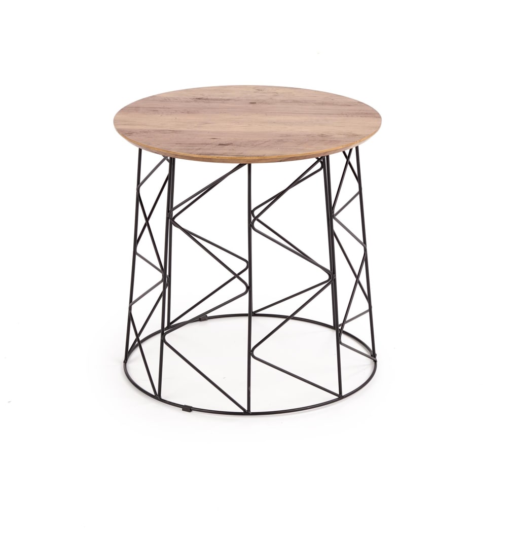 Table basse ronde style noyer & acier noir 50 cm