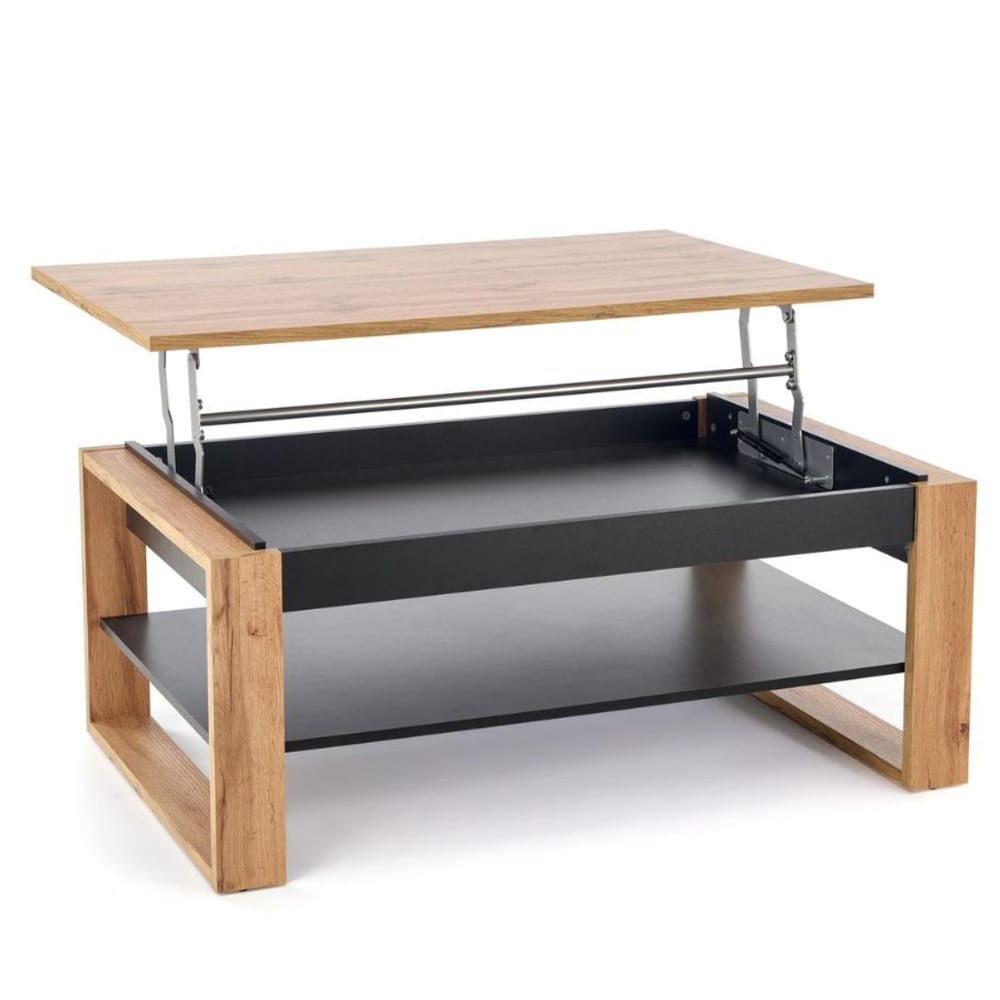 Table basse plateau relevable noir et bois 120 x 65 m Table basse plateau relevable noir et bois 120 x 65 m