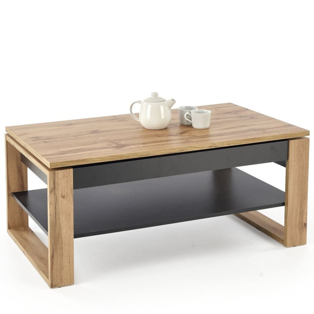 Couchtisch mit anhebbarer Platte – Schwarz und Holz 120 x 65 m -