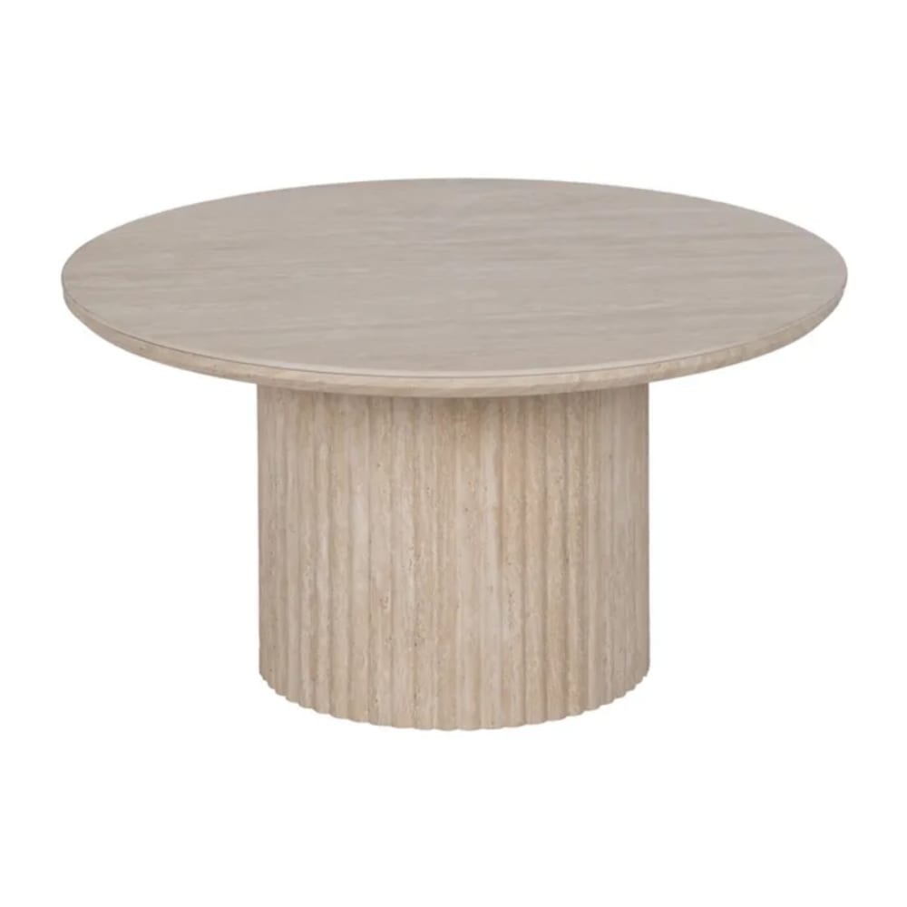 Table basse ronde en bois et pierre beige à pied cannelé 70 cm Table basse ronde en bois et pierre beige à pied cannelé 70 cm