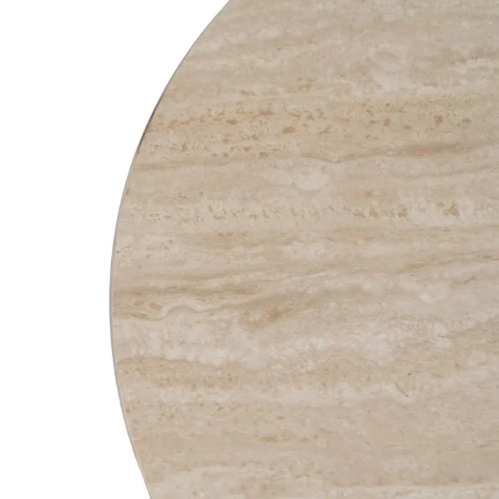 Table basse ronde en bois et pierre beige à pied cannelé 70 cm