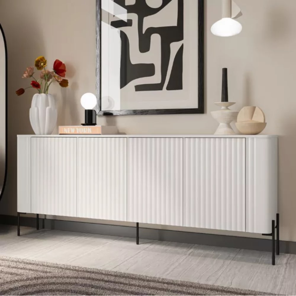 Langes weißes Sideboard mit 4 Türen, 190 cm - Maisons Du Monde