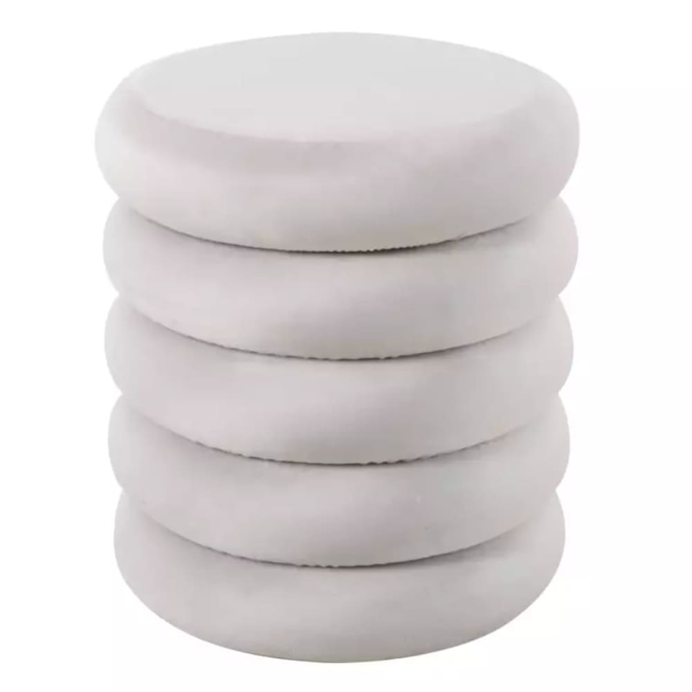Pouf rond en velours de polyester beige avec rangement intégré Pouf rond en velours de polyester beige avec rangement intégré