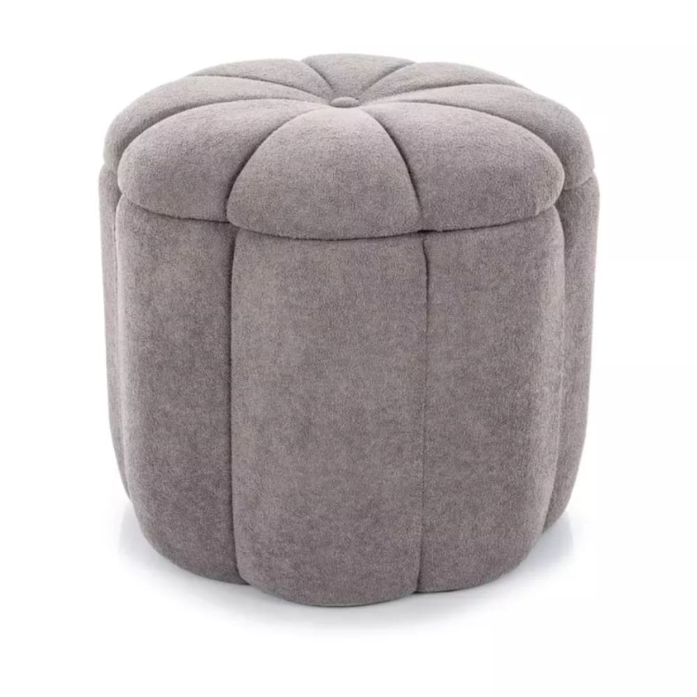 Pouf en tissu de polyester gris avec rangement et assise fleur Pouf en tissu de polyester gris avec rangement et assise fleur