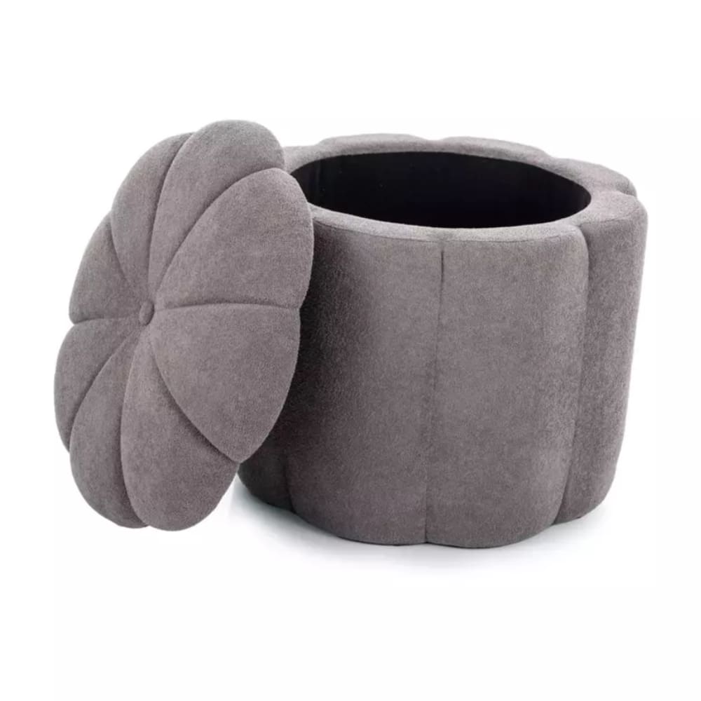 Pouf en tissu de polyester gris avec rangement et assise fleur