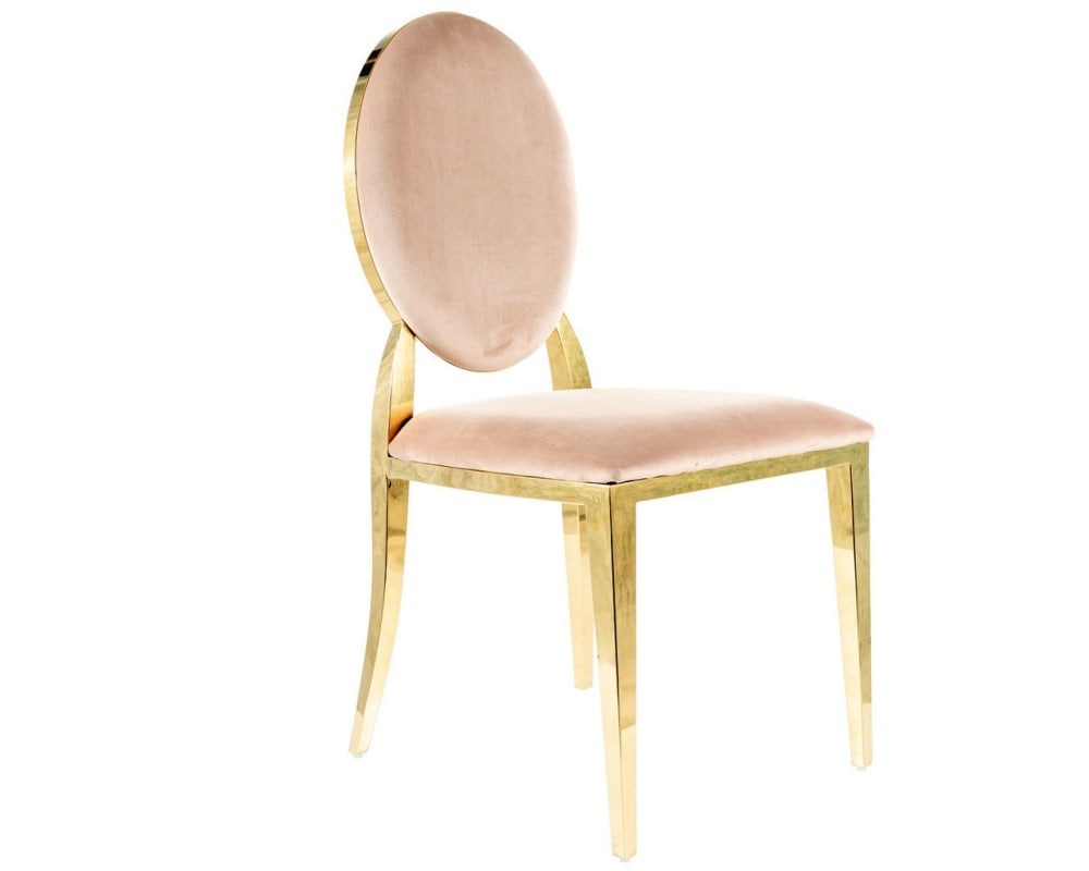 Chaise design en velours de polyester beige avec pied acier doré Chaise design en velours de polyester beige avec pied acier doré