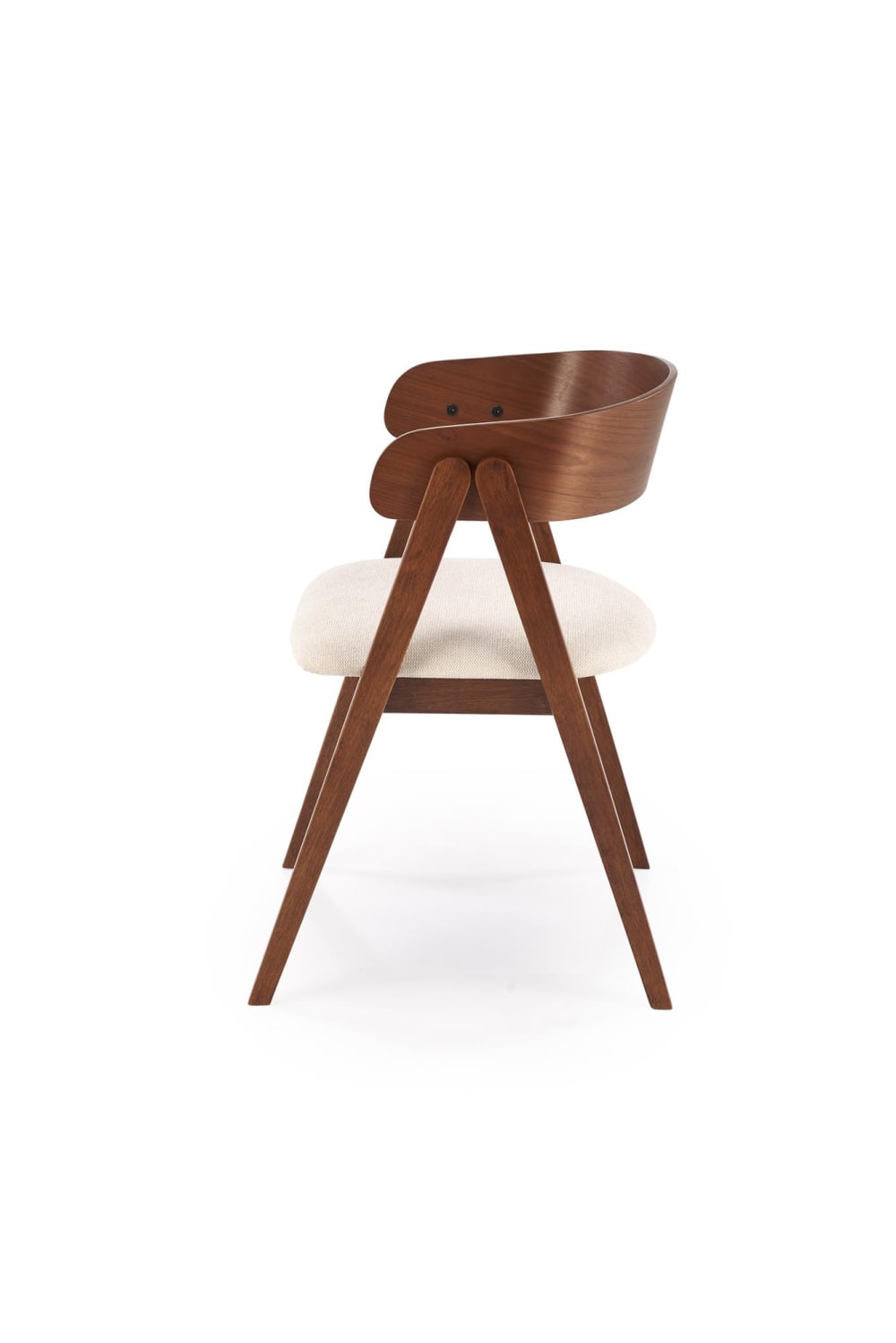 Designerstuhl aus braunem Polyestergewebe mit Holzgestell -