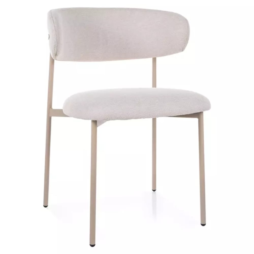 Chaise en tissu de polyester beige pieds acier cachemire