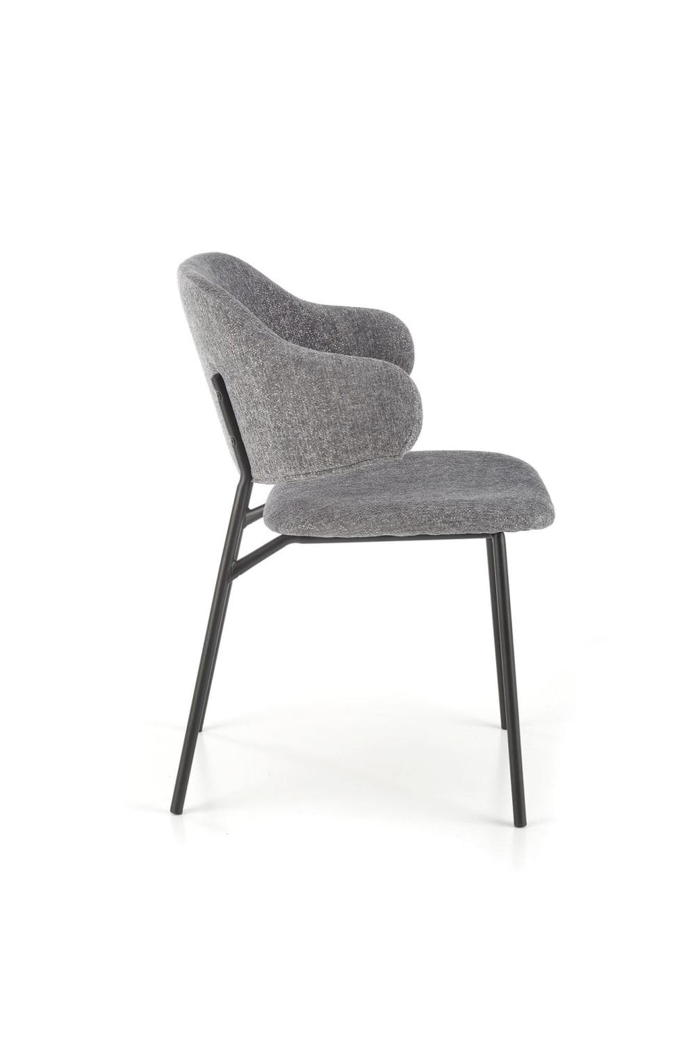 Designerstuhl aus grauem Polyestergewebe mit Stahlgestell -