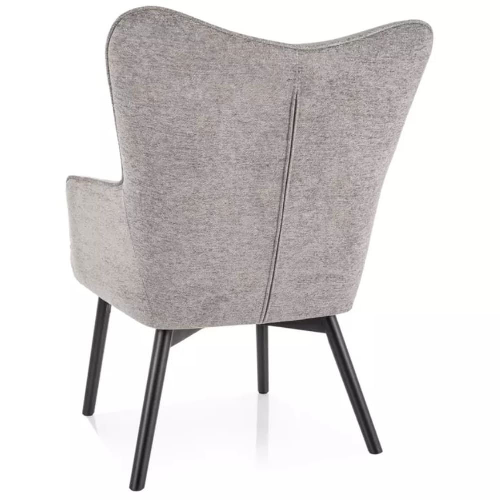 Chaise en tissu de polyester gris dossier capitonné et pieds bois noir