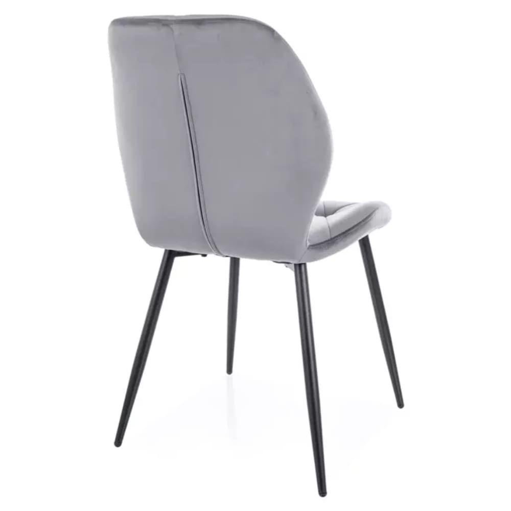 Stuhl aus grauem Polyester-Samt mit mattschwarzen Stahlbeinen -
