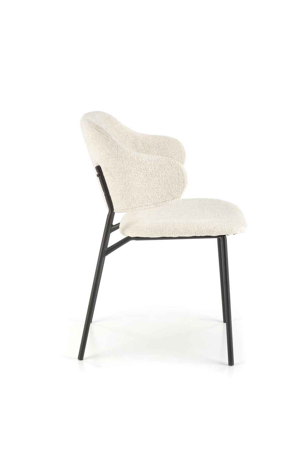 Designerstuhl aus cremefarbenem Polyestergewebe mit Stahlgestell