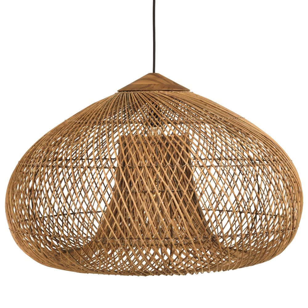 Suspension 80x80cm en rotin couleur naturelle et bois de teck recyclé