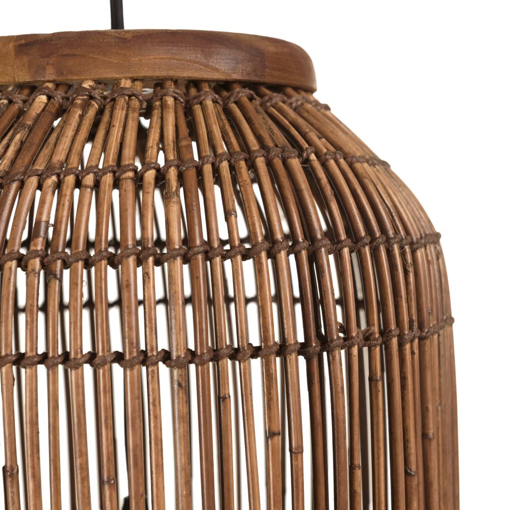 Suspension 28x28cm en rotin couleur marron et bois de teck recyclé — vue 3