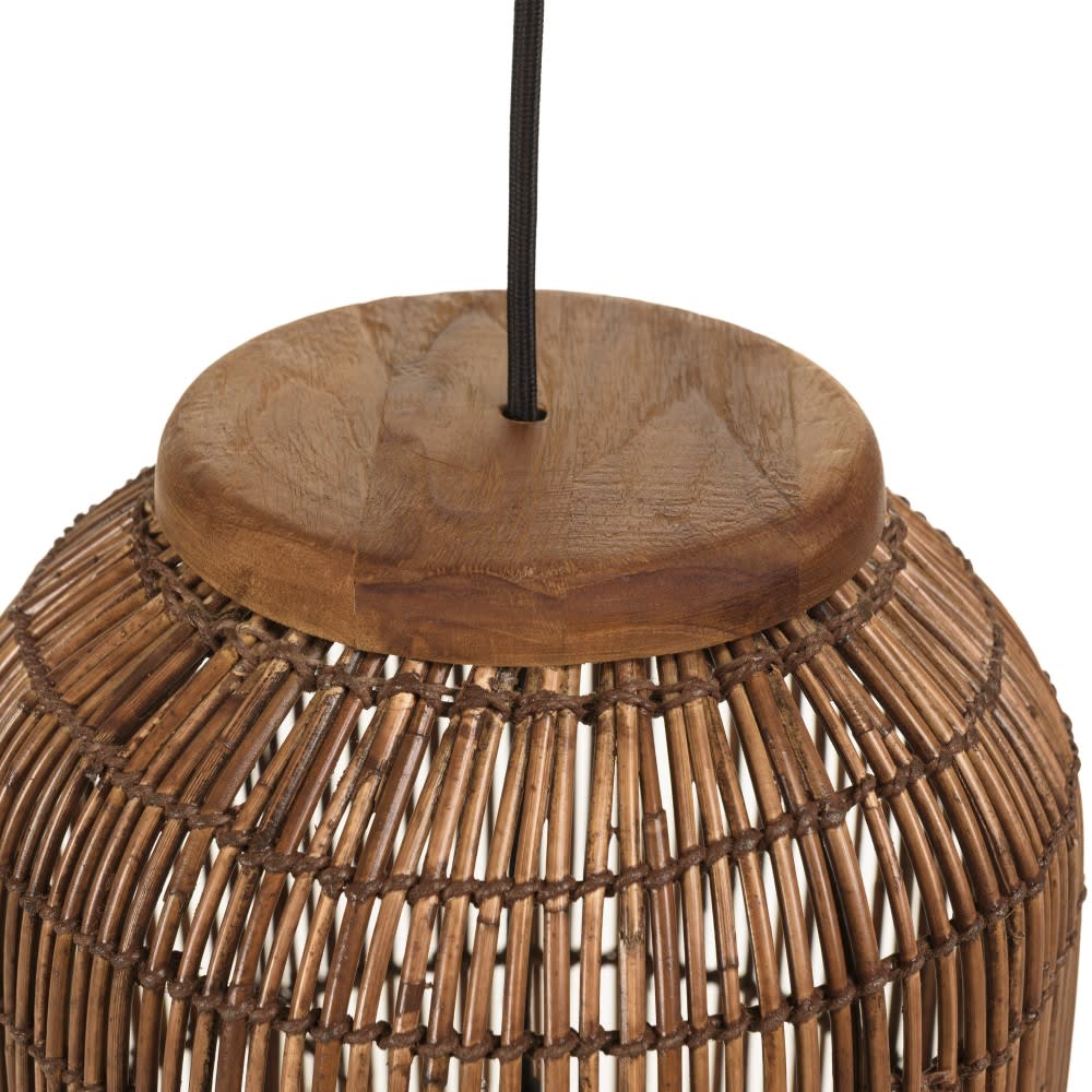 Suspension 28x28cm en rotin couleur marron et bois de teck recyclé — vue 4
