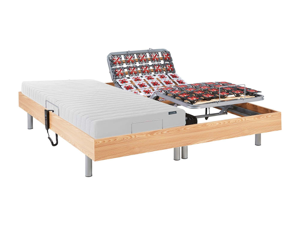 Lit électrique mdf naturel clair 2 x 80 x 200