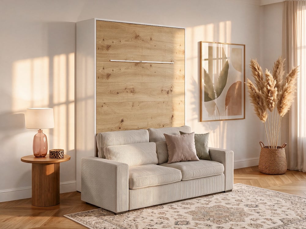 Lit escamotable panneau de particule naturel clair 140 x 200