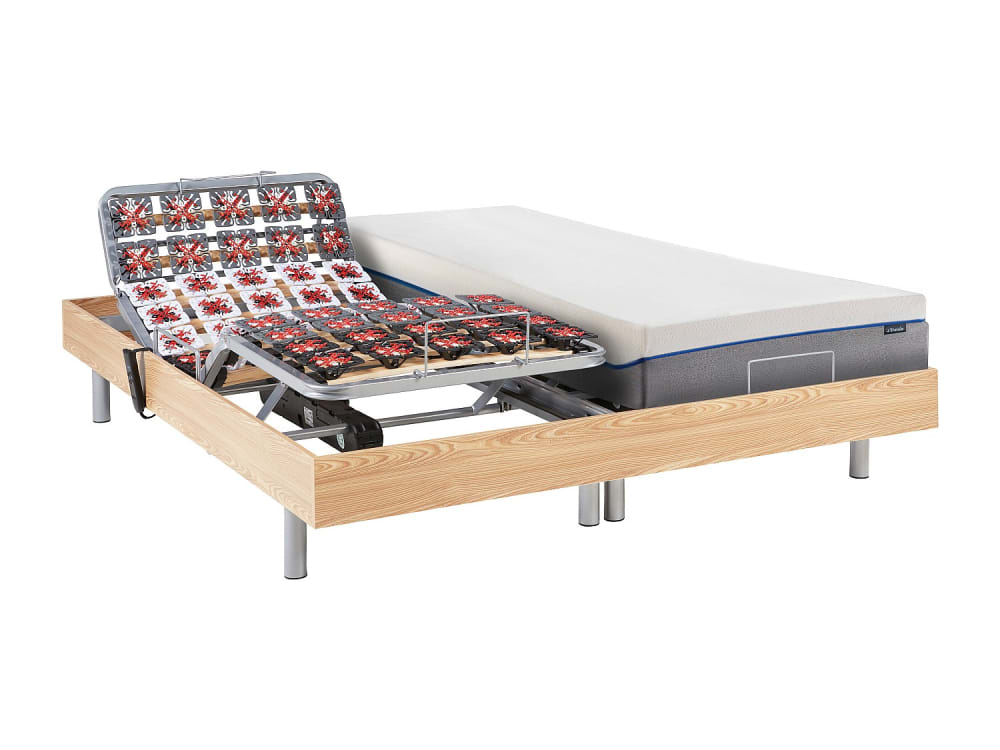 Lit électrique mdf naturel clair 2 x 90 x 200