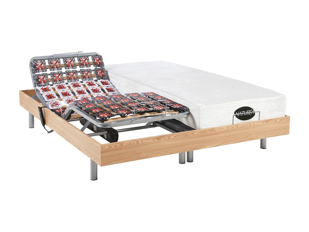 Lit électrique mdf naturel clair 2 x 90 x 200
