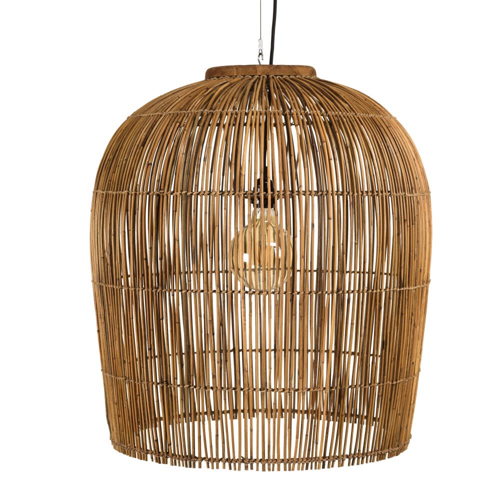 Suspension 59x59cm en rotin couleur naturelle et bois de teck recyclé