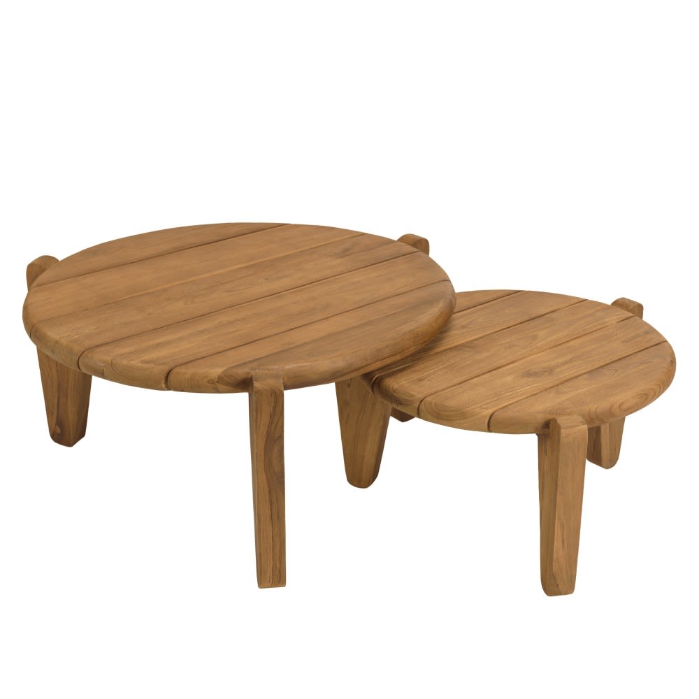 Set de 2 tables basses de jardin rondes bois de teck recyclé