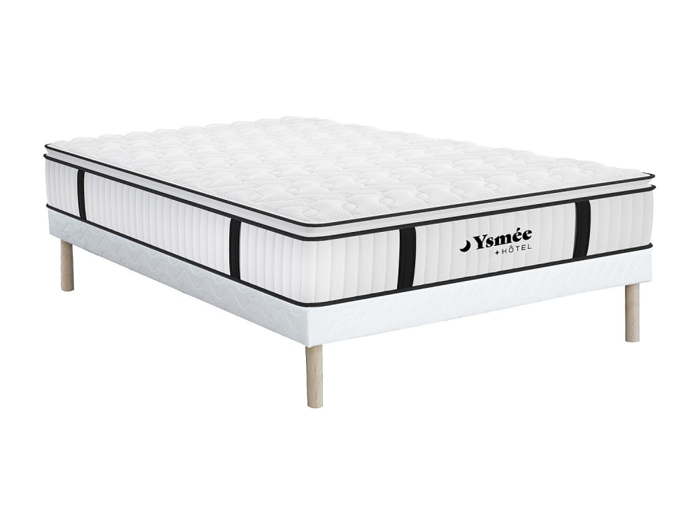 Matelas et sommier tapissier polyester blanc 160 x 200