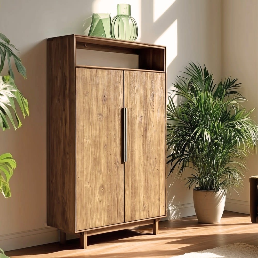 Buffet 2 portes 1 étagère ouverte 90x155cm en bois de teck recyclé