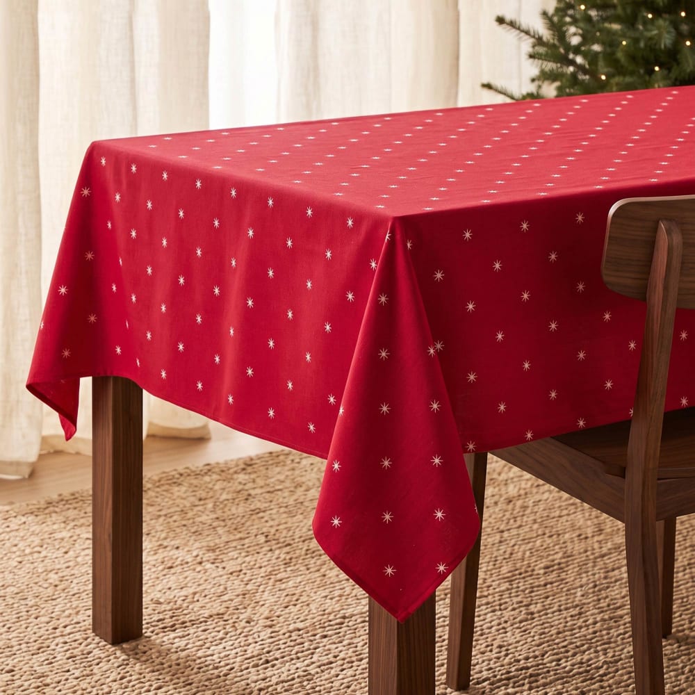 Gamusi Gewebte Baumwoll-Weihnachtstischdecke, Rot 140x300 cm style landhaus Rot Öko-Tex Zertifikat Baumwolle