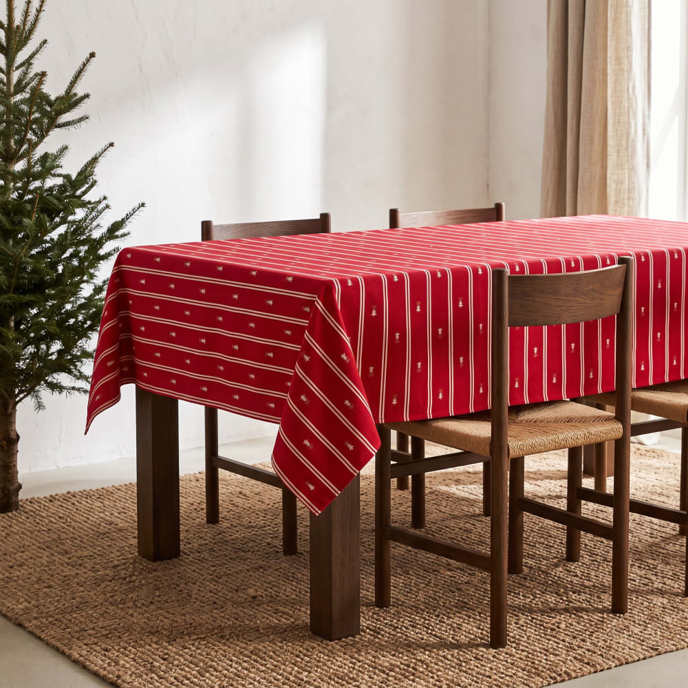 Gamusi Gewebte Baumwoll-Weihnachtstischdecke, Rot 140x300 cm style landhaus Rot Öko-Tex Zertifikat Baumwolle