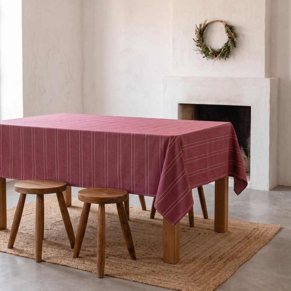 Nappe de noël tissée en coton bordeaux 160x160 cm