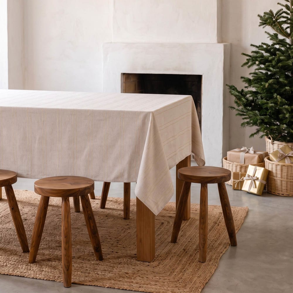 Gamusi Gewebte Baumwoll-Weihnachtstischdecke, Leinen 160x300 cm style landhaus Beige Öko-Tex Zertifikat Baumwolle