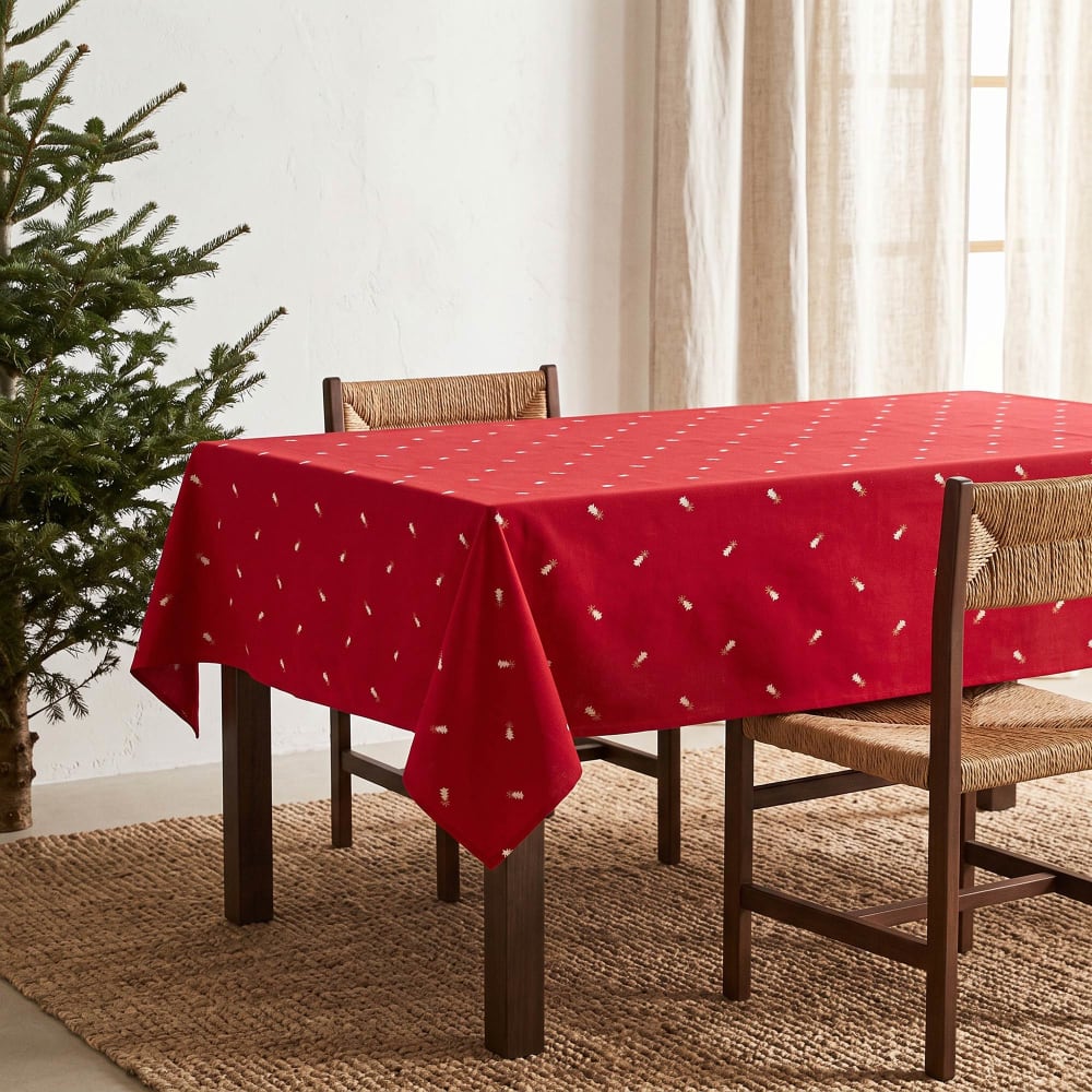 Gamusi Gewebte Baumwoll-Weihnachtstischdecke, Rot 140x200 cm style landhaus Rot Öko-Tex Zertifikat Baumwolle