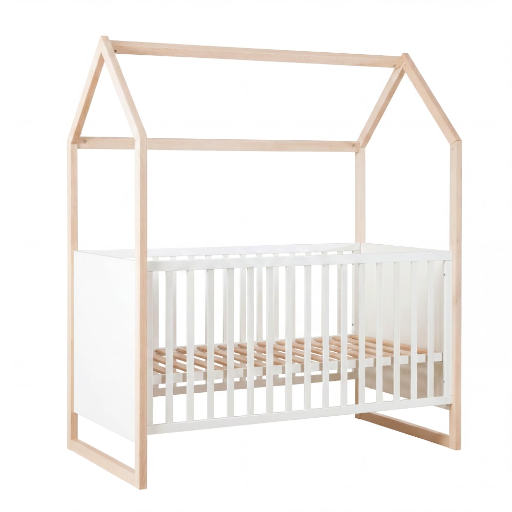 Lit cabane évolutif 70 × 140 blanc / chêne